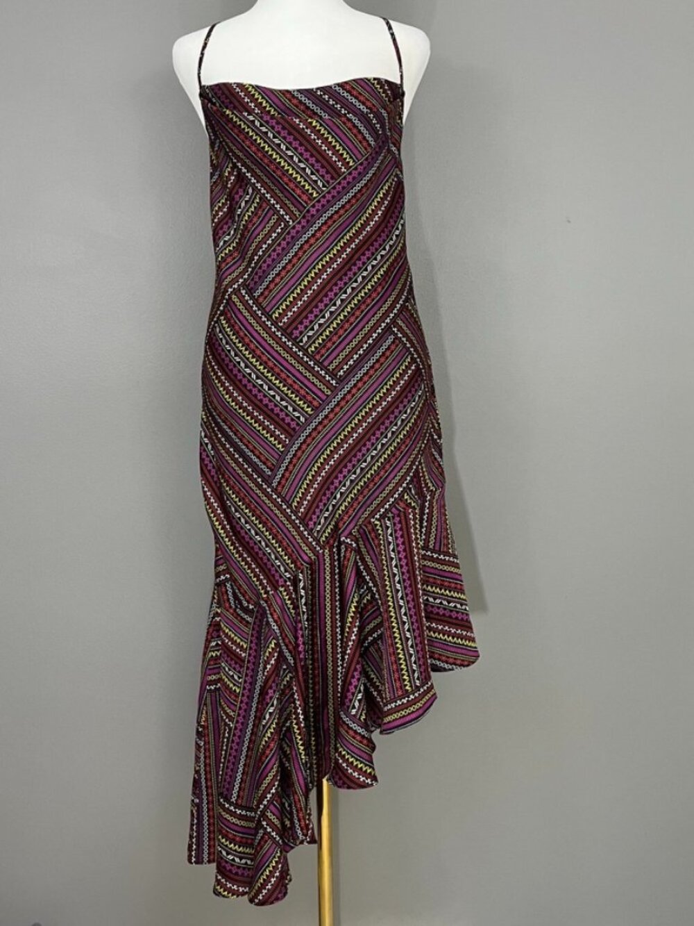 Lost + Wander Slip Dress Asymmetrical Ruffle Hemline Cowl Neck Size Small Boho